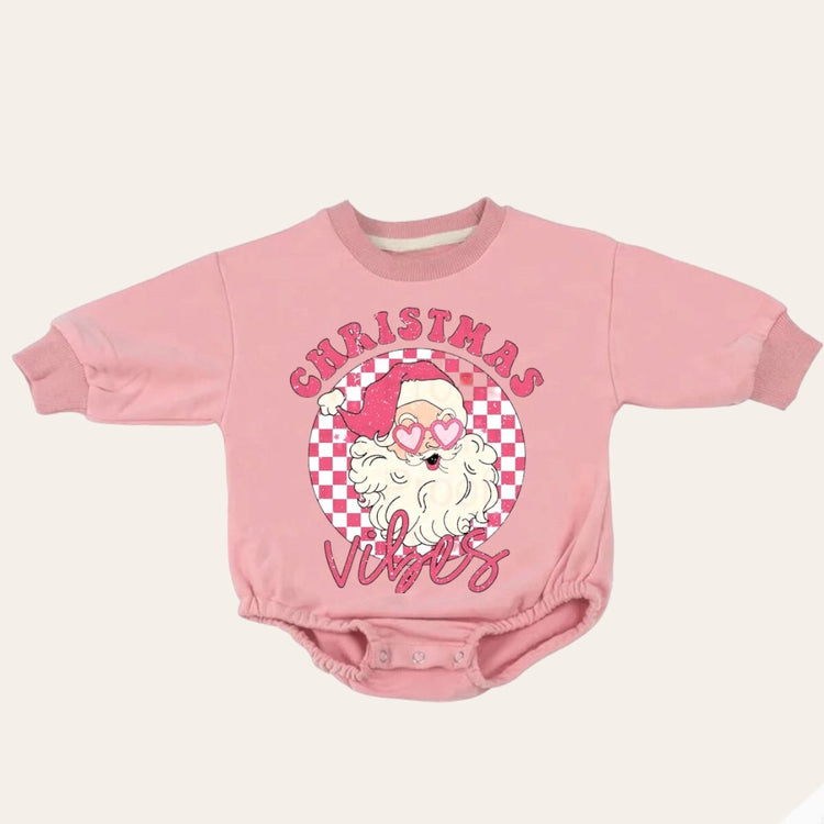 good vibes retro Christmas Baby Oversized Sweatshirt Romper