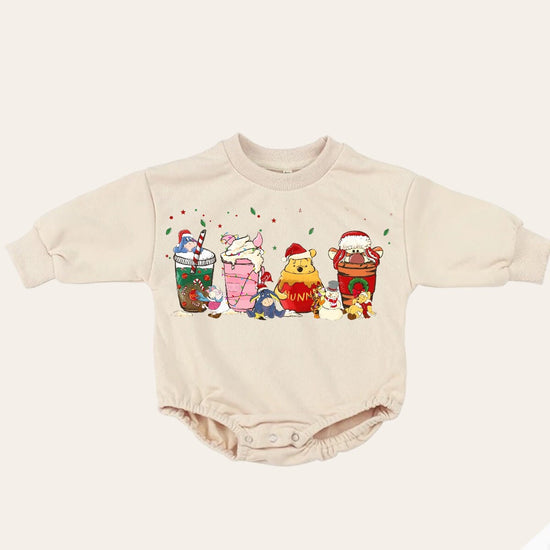 cartoon pooh Christmas Baby Oversized Sweatshirt Romper