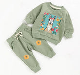 llama floral French Terry Baby Outfit set sweatshirt and pants