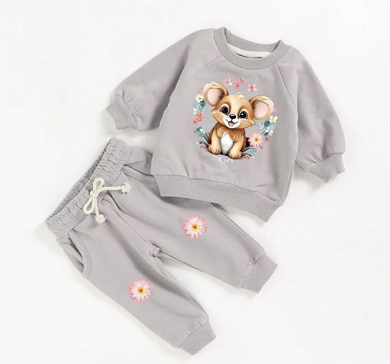Floral bear French Terry Baby Outfit set sweatshirt and pants / baby clothes / soft / baby girl boy / baby shower / baby gift / sweater