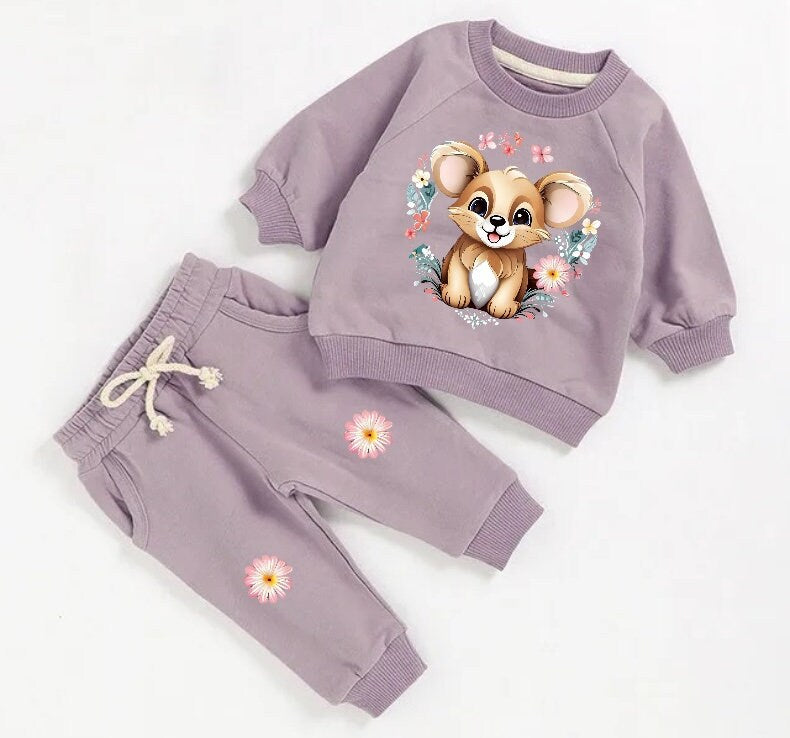 Floral bear French Terry Baby Outfit set sweatshirt and pants / baby clothes / soft / baby girl boy / baby shower / baby gift / sweater