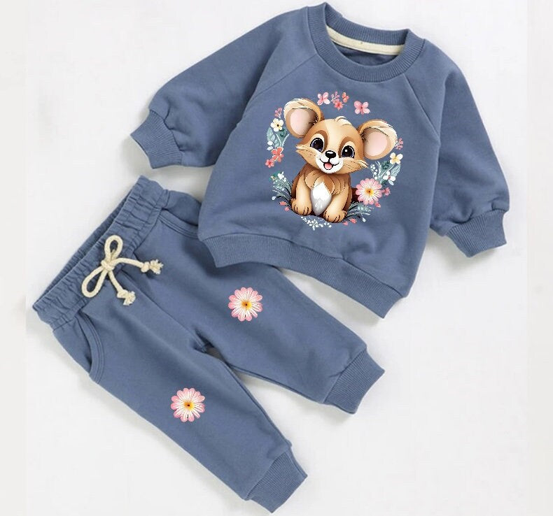 Floral bear French Terry Baby Outfit set sweatshirt and pants / baby clothes / soft / baby girl boy / baby shower / baby gift / sweater