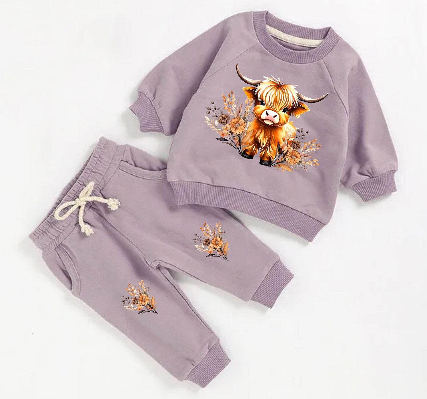 Highland cow French Terry Baby Outfit set sweatshirt and pants / baby clothes / soft / sweater / baby girl boy / baby shower / baby gift