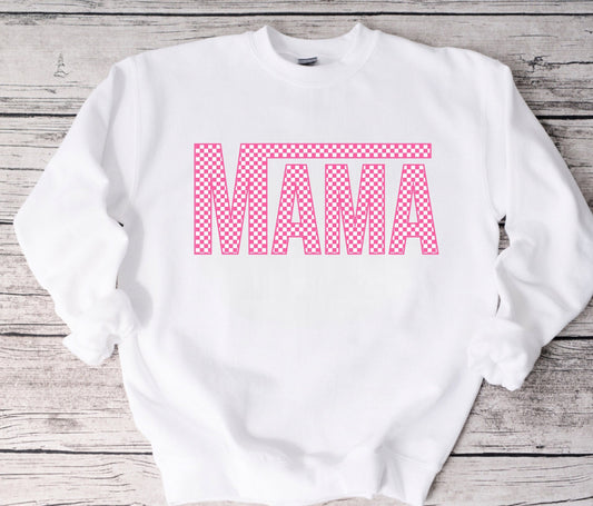 Pink checkered mama womens CREWNECK Sweatshirts & hoodies | women’s sweatshirt / gift for her / sweater | fall | comfy / soft