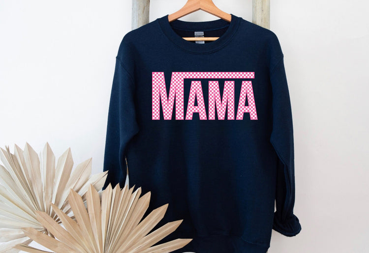 Pink checkered mama womens CREWNECK Sweatshirts & hoodies | women’s sweatshirt / gift for her / sweater | fall | comfy / soft