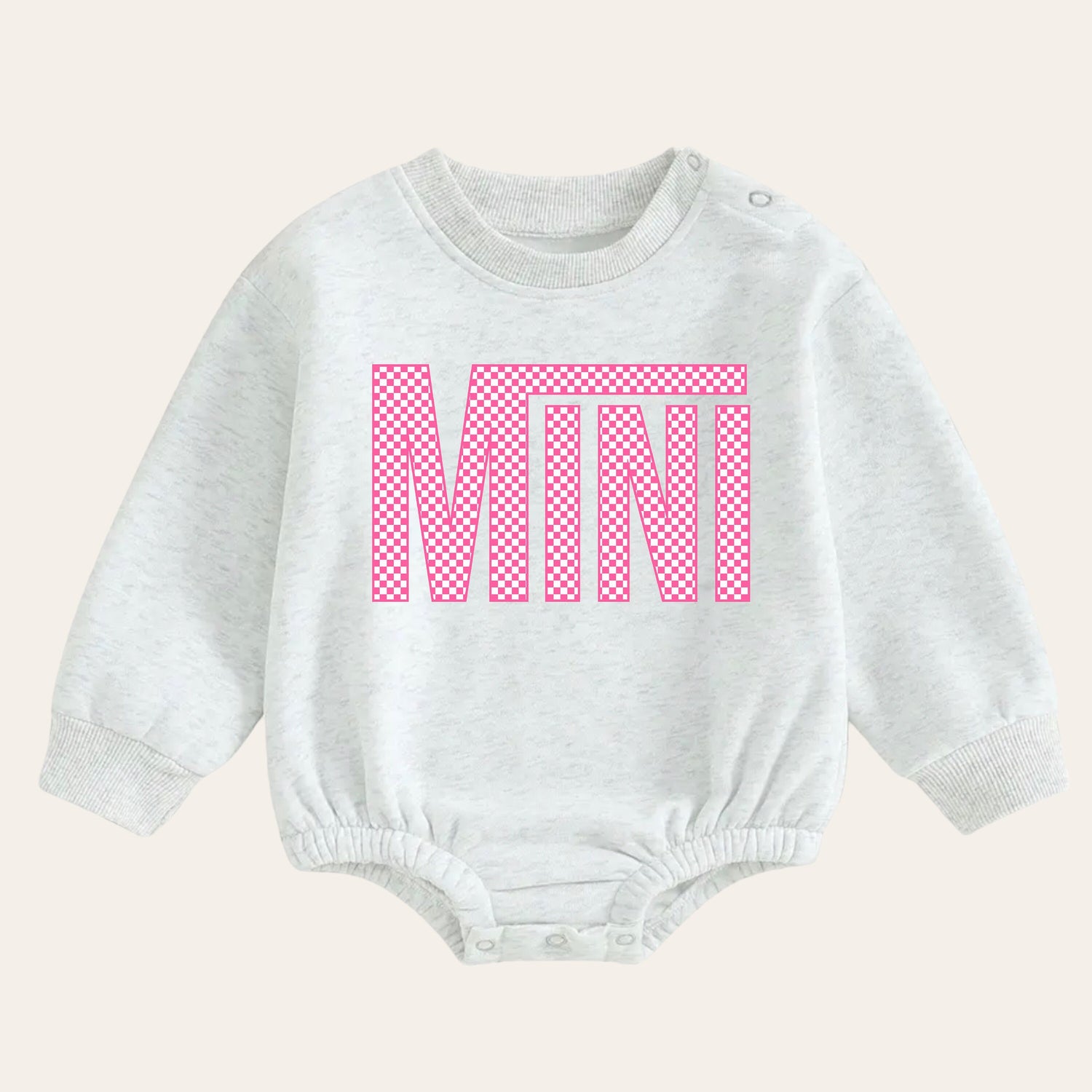 Pink checkered mini warm fleece Baby girl Oversized Sweatshirt Romper / bubble / onesie / baby clothes / newborn / baby boy / outfit / gift