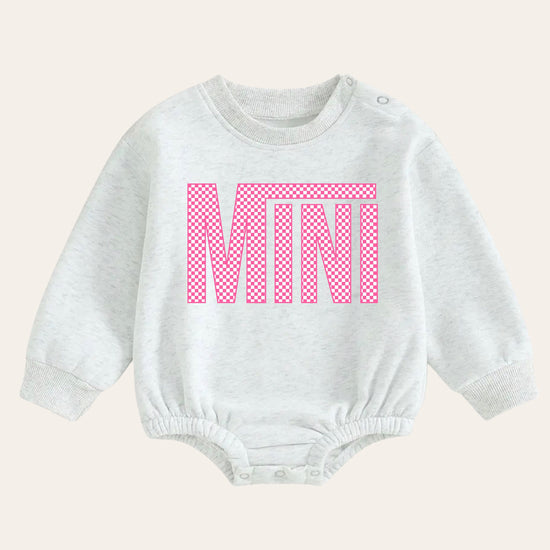 Pink checkered mini warm fleece Baby girl Oversized Sweatshirt Romper / bubble / onesie / baby clothes / newborn / baby boy / outfit / gift