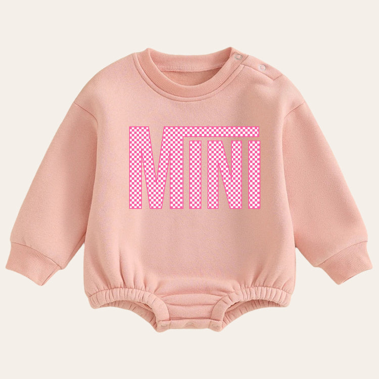 Pink checkered mini warm fleece Baby girl Oversized Sweatshirt Romper / bubble / onesie / baby clothes / newborn / baby boy / outfit / gift