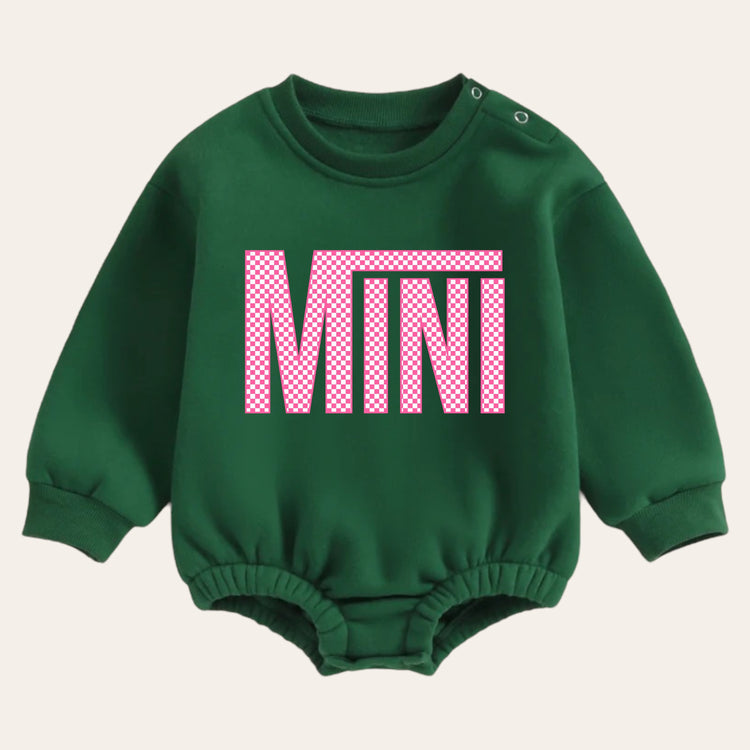 Pink checkered mini warm fleece Baby girl Oversized Sweatshirt Romper / bubble / onesie / baby clothes / newborn / baby boy / outfit / gift
