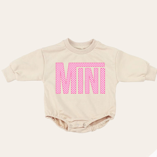 Pink checkered mini Baby girl Oversized Sweatshirt Romper / bubble / onesie / baby clothes / baby girl / baby gift / outfit / crewneck