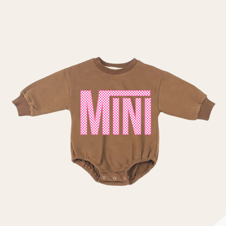 Pink checkered mini Baby girl Oversized Sweatshirt Romper / bubble / onesie / baby clothes / baby girl / baby gift / outfit / crewneck