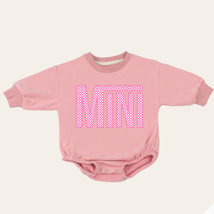 Pink checkered mini Baby girl Oversized Sweatshirt Romper / bubble / onesie / baby clothes / baby girl / baby gift / outfit / crewneck