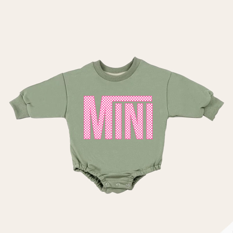 Pink checkered mini Baby girl Oversized Sweatshirt Romper / bubble / onesie / baby clothes / baby girl / baby gift / outfit / crewneck