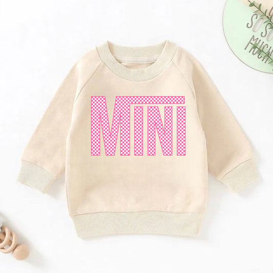 pink checkered mini Baby girl Sweatshirt soft Terry newborn sweater / infant / baby clothes / / boy / outfit / baby gift / newborn crewneck