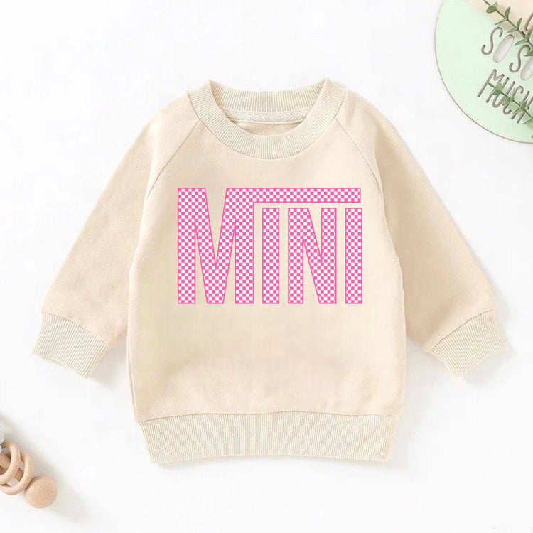 pink checkered mini Baby girl Sweatshirt soft Terry newborn sweater / infant / baby clothes / / boy / outfit / baby gift / newborn crewneck