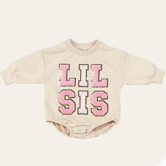 Big sis lil sis Baby girl Oversized Sweatshirt Romper fuzzy patch / onesie / baby clothes / baby girl / baby gift / outfit / crewneck