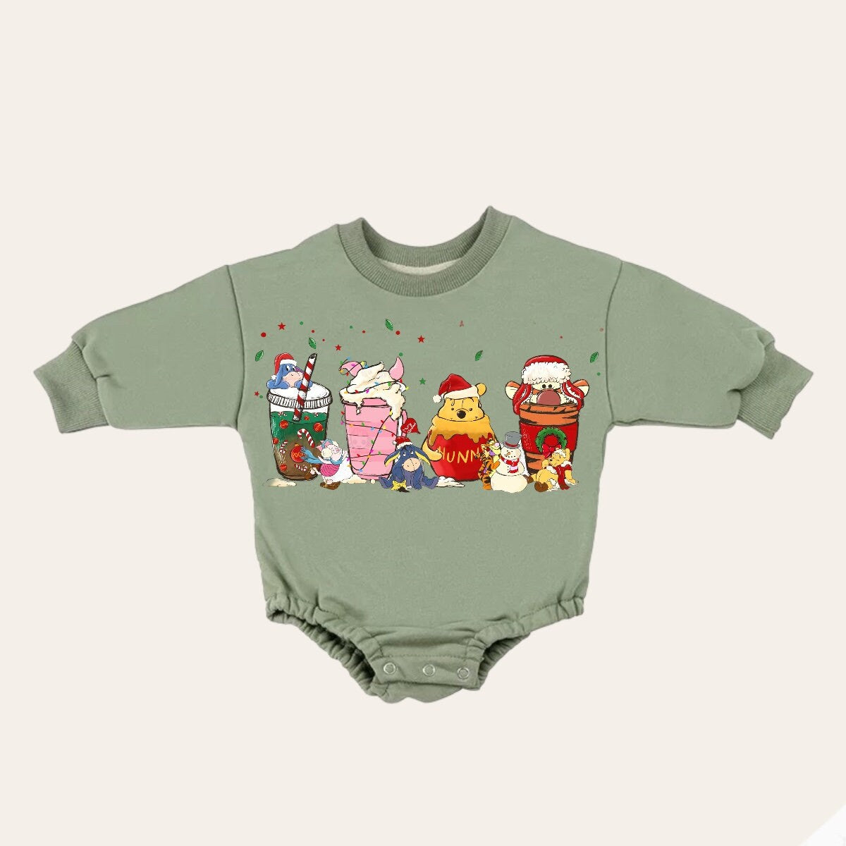 cartoon pooh Christmas Baby Oversized Sweatshirt Romper