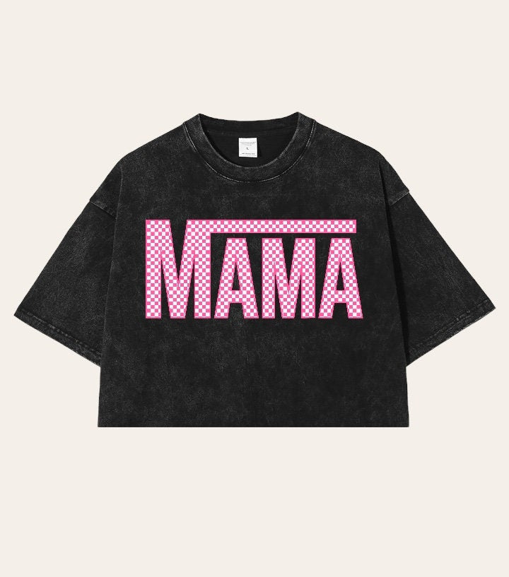 Mama tshirt acid Washed Oversized Crop T-Shirts girl mother shirt cute mom shirt women top gift for her vintage mothers day gift motherhood