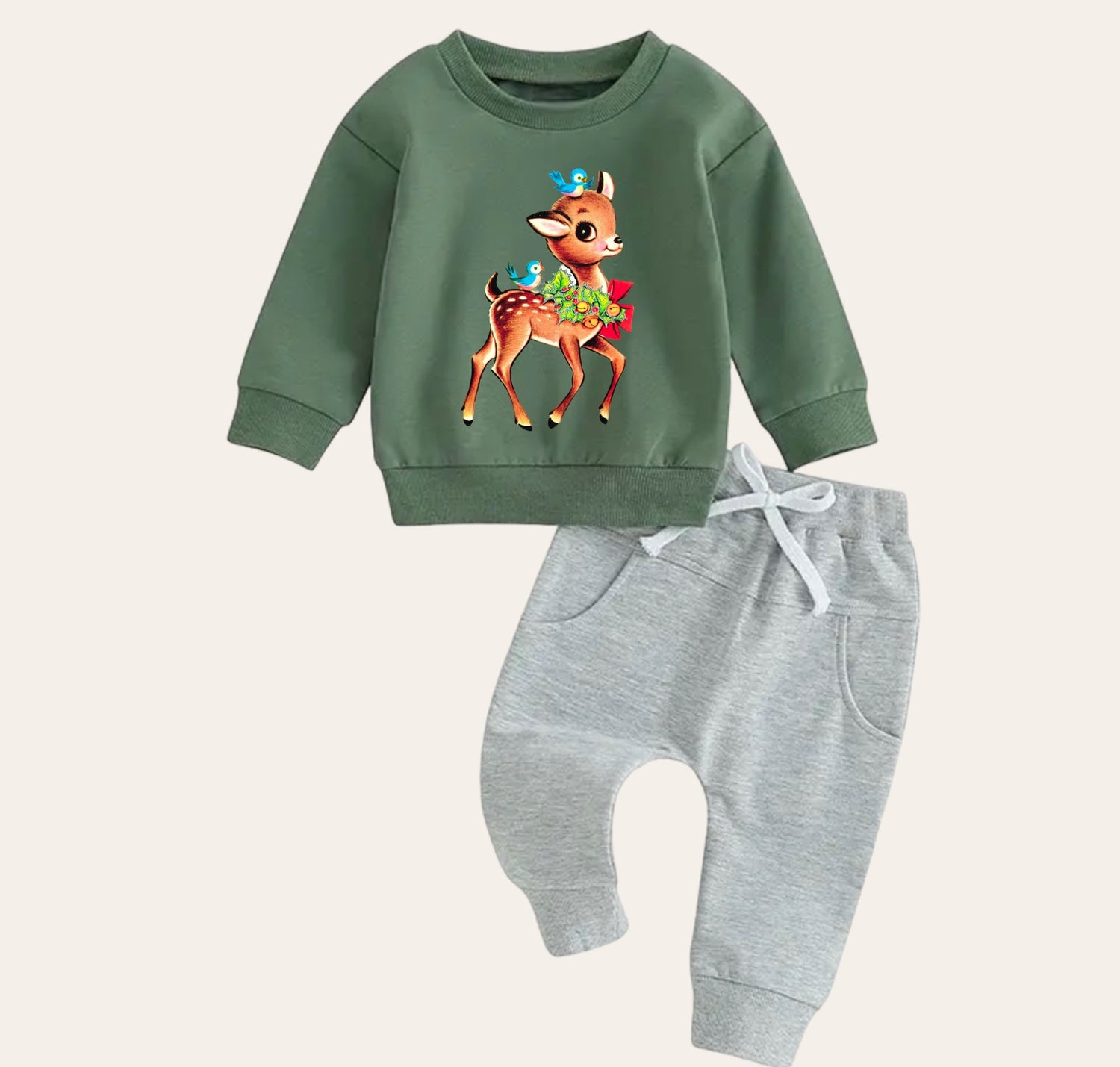 Vintage christmas Baby Outfit set sweatshirt and pants baby clothes soft Rudolph baby girl boy baby shower baby gift toddler clothes sweater