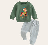 Vintage christmas Baby Outfit set sweatshirt and pants baby clothes soft Rudolph baby girl boy baby shower baby gift toddler clothes sweater