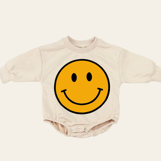 Retro smile Baby Oversized Sweatshirt Romper / bubble / onesie / baby clothes / baby girl / baby gift / outfit / crewneck