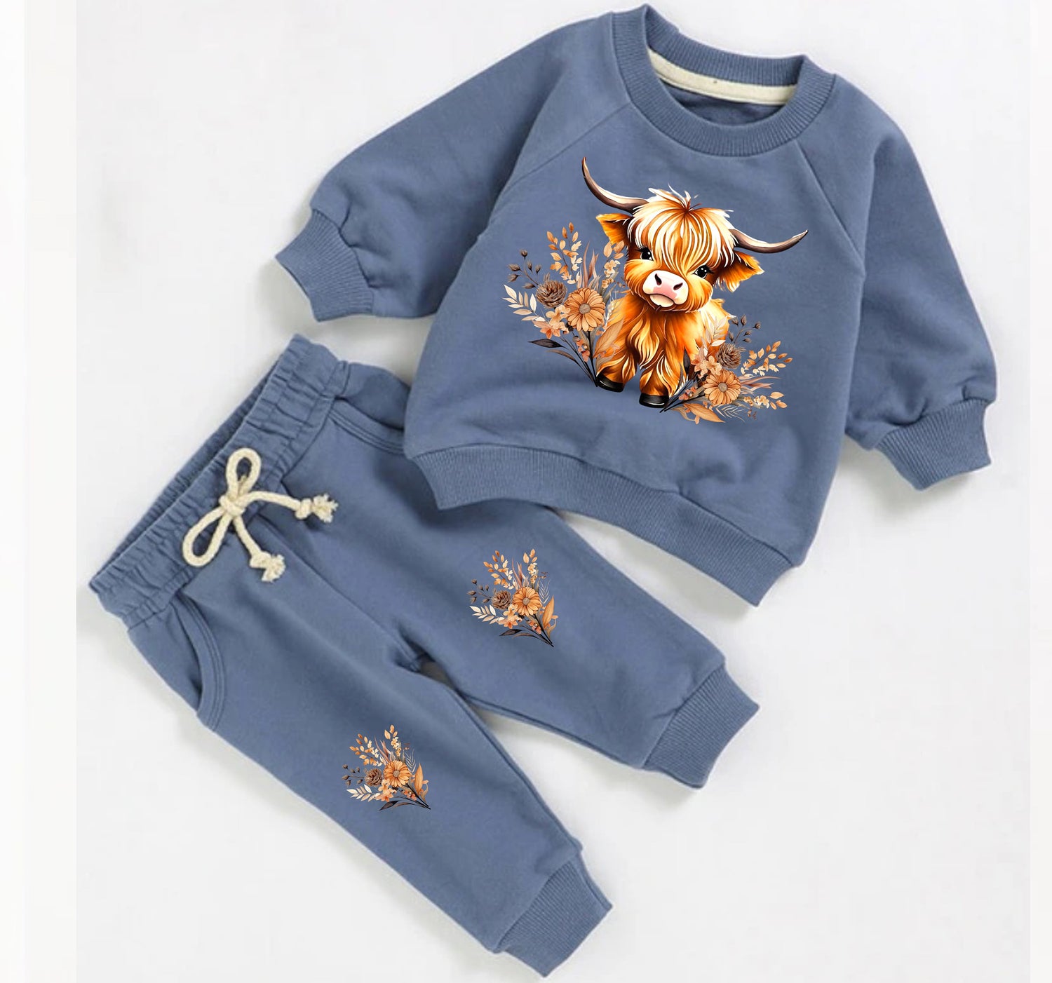 Highland cow French Terry Baby Outfit set sweatshirt and pants / baby clothes / soft / sweater / baby girl boy / baby shower / baby gift