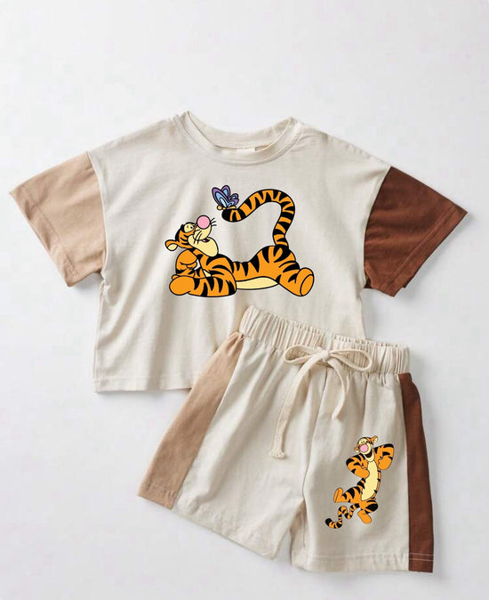 100% cotton color block Baby toddler pooh Clothing set , outfit , shirt , shorts , baby clothes, baby shower, gift, baby boy girl tigger