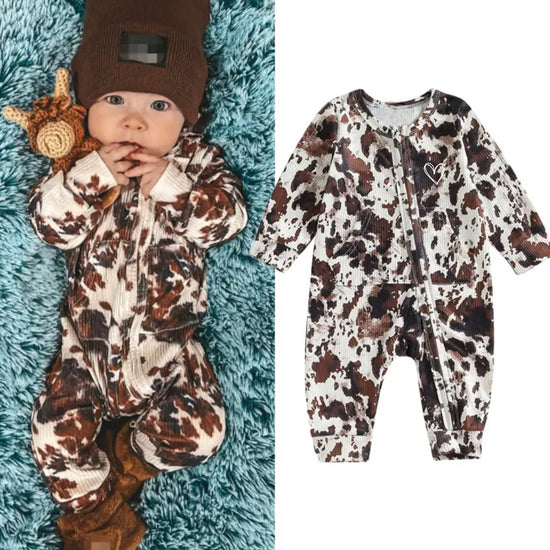Cow Print Zip Up Romper