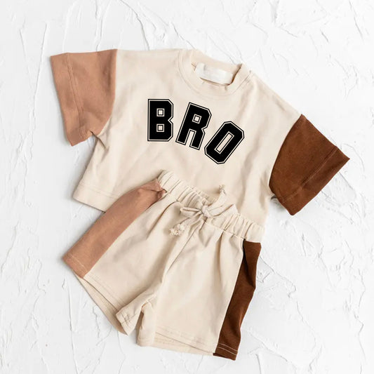 Bro 100% cotton color block Baby toddler boy outfit Clothing set , outfit , shirt , shorts , baby girl , baby clothes, baby shower, gift