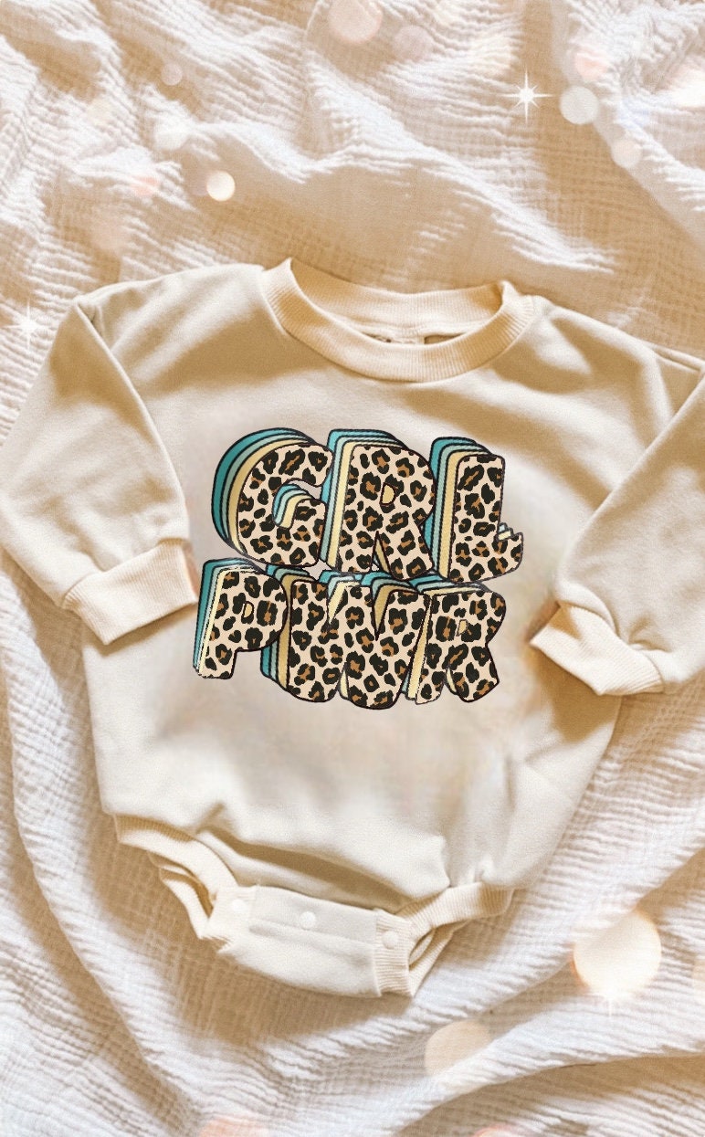 Leopard girl power Baby Sweatshirt ROMPER bodysuit baby clothes sweatshirt/crewneck /newborn/baby girl/infant/bubble onesie/boy baby gift