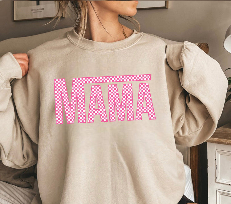 Pink checkered mama womens CREWNECK Sweatshirts & hoodies | women’s sweatshirt / gift for her / sweater | fall | comfy / soft