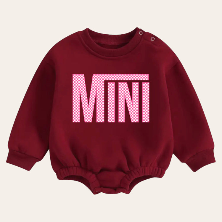Pink checkered mini warm fleece Baby girl Oversized Sweatshirt Romper / bubble / onesie / baby clothes / newborn / baby boy / outfit / gift