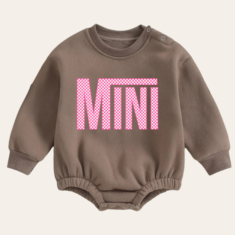 Pink checkered mini warm fleece Baby girl Oversized Sweatshirt Romper / bubble / onesie / baby clothes / newborn / baby boy / outfit / gift