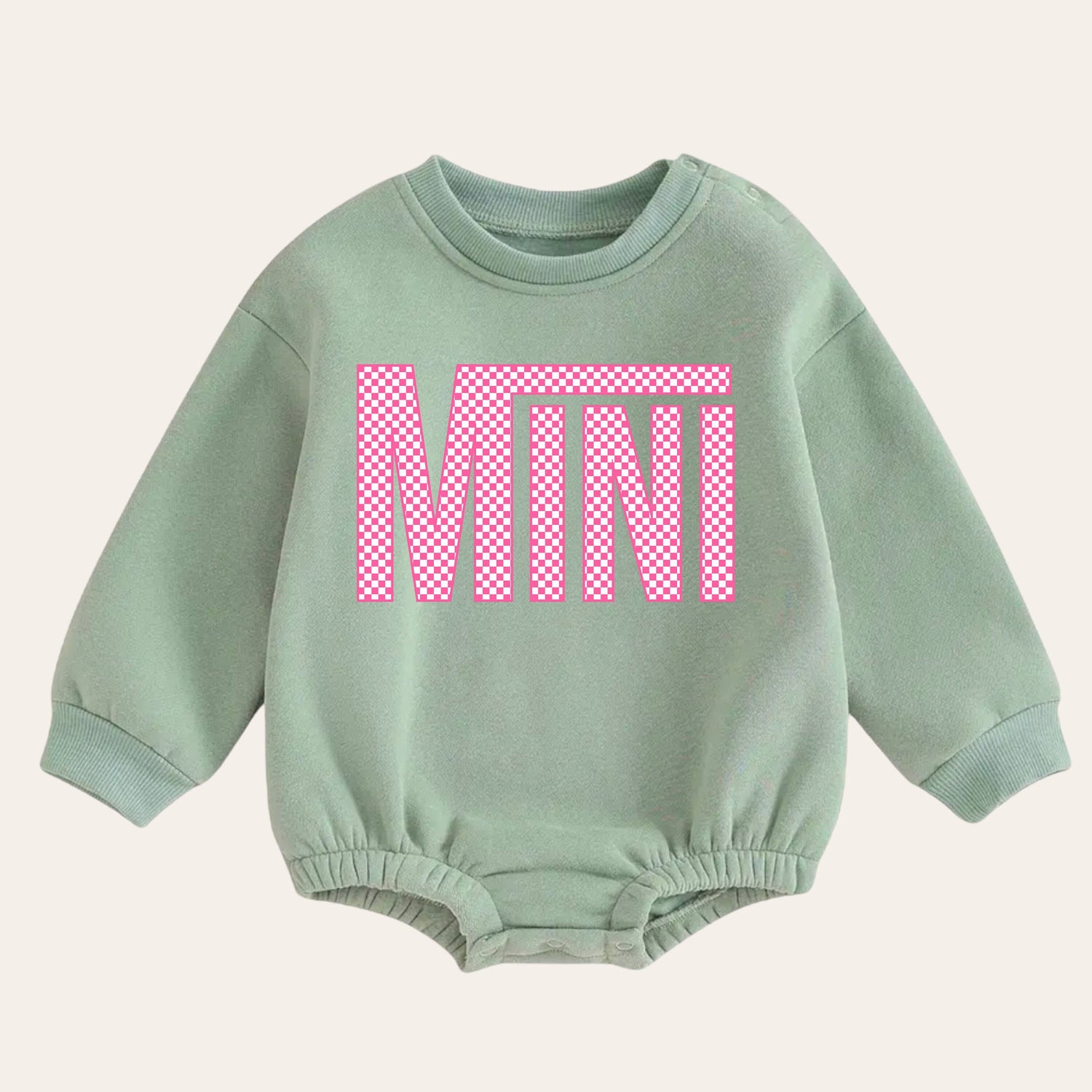 Pink checkered mini warm fleece Baby girl Oversized Sweatshirt Romper / bubble / onesie / baby clothes / newborn / baby boy / outfit / gift