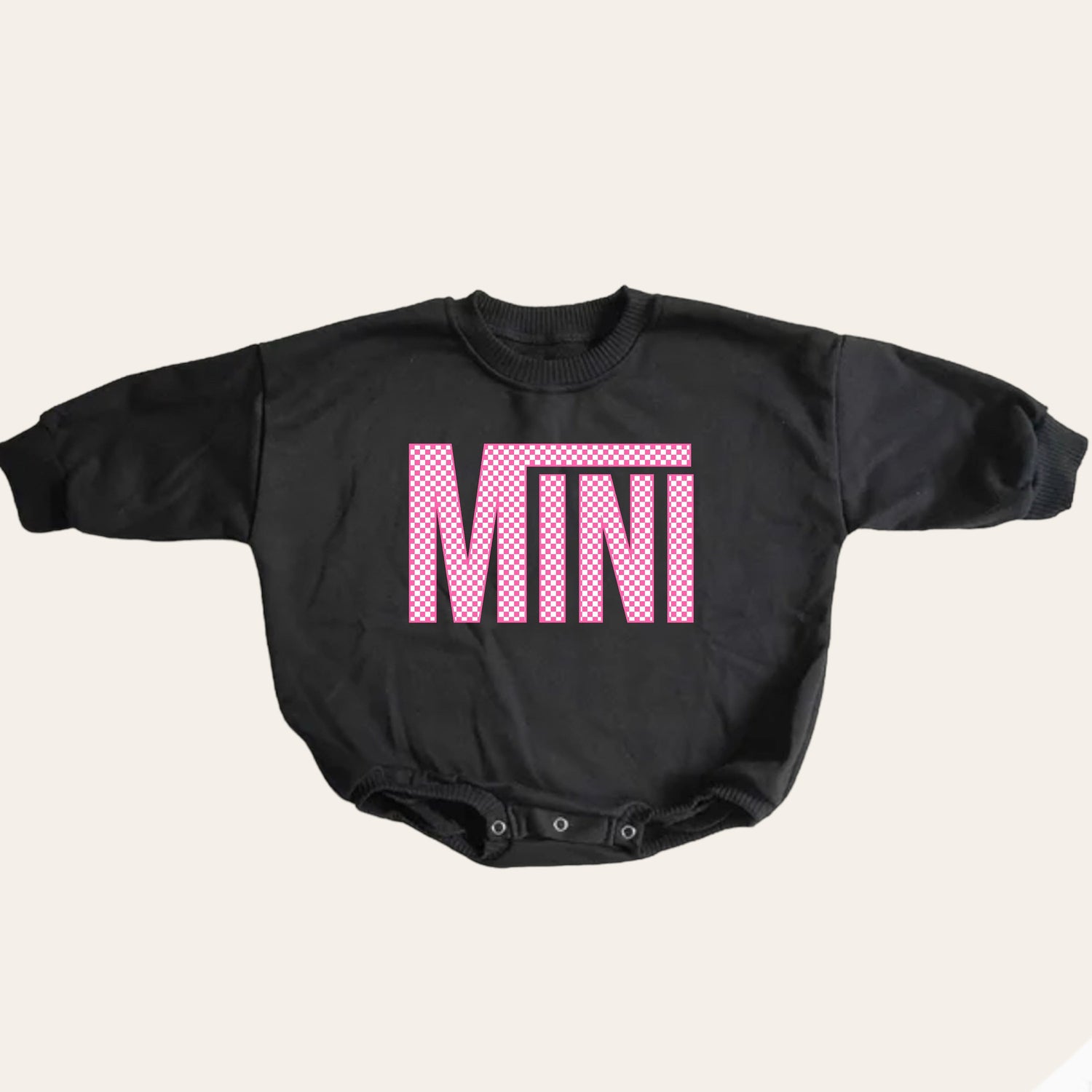 Pink checkered mini Baby girl Oversized Sweatshirt Romper / bubble / onesie / baby clothes / baby girl / baby gift / outfit / crewneck