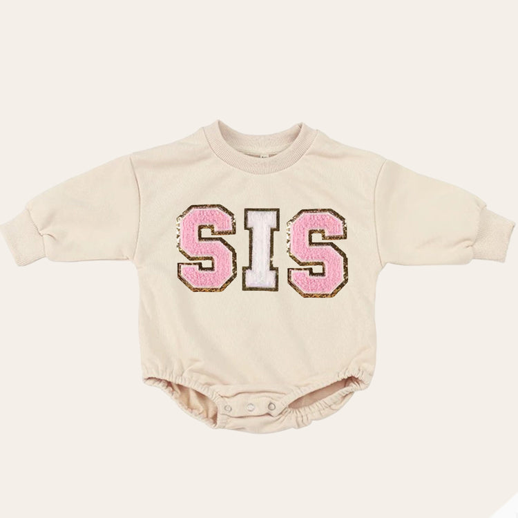 Big sis lil sis Baby girl Oversized Sweatshirt Romper fuzzy patch / onesie / baby clothes / baby girl / baby gift / outfit / crewneck
