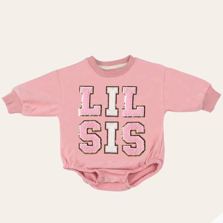 Big sis lil sis Baby girl Oversized Sweatshirt Romper fuzzy patch / onesie / baby clothes / baby girl / baby gift / outfit / crewneck