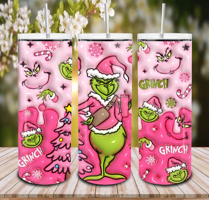 Pink 3d christmas grinch 20oz steel skinny Tumbler coffee cup – Hippo  Boutique