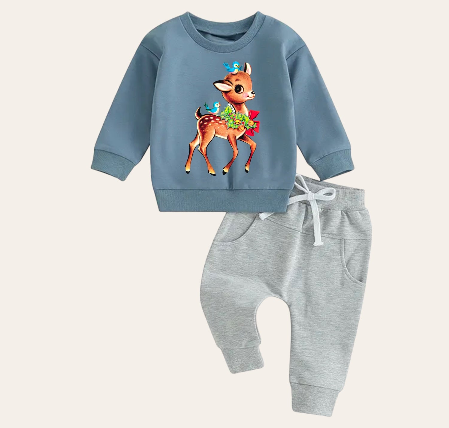 Vintage christmas Baby Outfit set sweatshirt and pants baby clothes soft Rudolph baby girl boy baby shower baby gift toddler clothes sweater