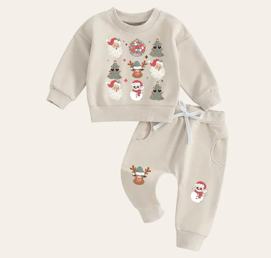 Retro christmas Baby Outfit set sweatshirt and pants baby clothes soft baby girl boy baby shower baby gift toddler clothes sweater newborn