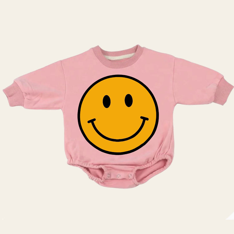 Retro smile Baby Oversized Sweatshirt Romper / bubble / onesie / baby clothes / baby girl / baby gift / outfit / crewneck