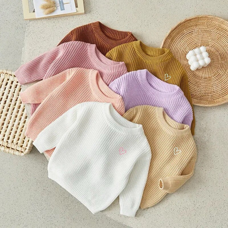 Heart Cotton knit Baby and kids fall sweater/baby sweatshirt/baby gift/baby shower/baby clothes/knit sweater/kids/toddler/crewneck