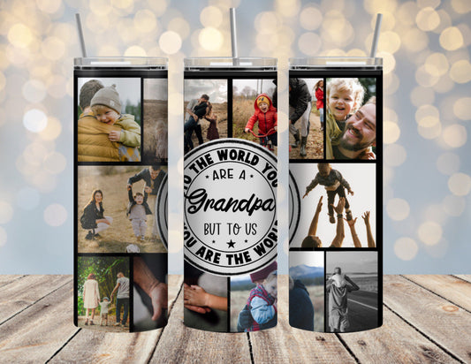 20oz steel skinny custom grandpa photo Tumbler coffee cup straw lid, insulated , coffee mug , travel cup drink , gift for him Father’s Day