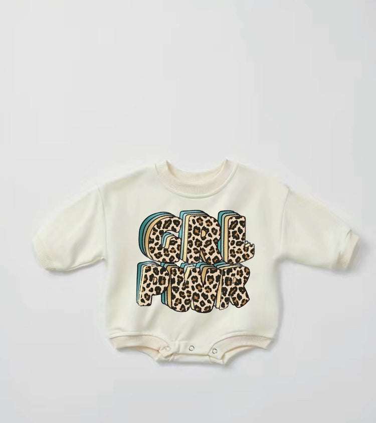 Leopard girl power Baby Sweatshirt ROMPER bodysuit baby clothes sweatshirt/crewneck /newborn/baby girl/infant/bubble onesie/boy baby gift