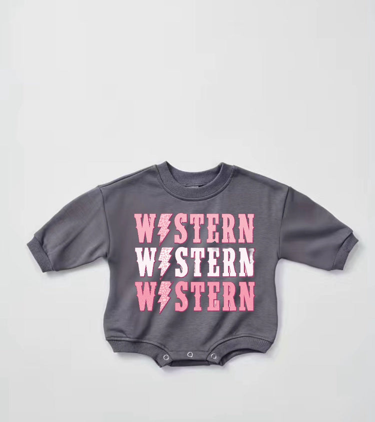 pink Baby western Sweatshirt ROMPER baby clothes sweatshirt/crewneck /newborn/baby girl/infant/bubble onesie/boy baby gift / leopard