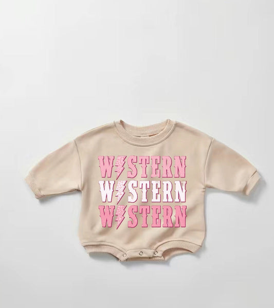 pink Baby western Sweatshirt ROMPER baby clothes sweatshirt/crewneck /newborn/baby girl/infant/bubble onesie/boy baby gift / leopard