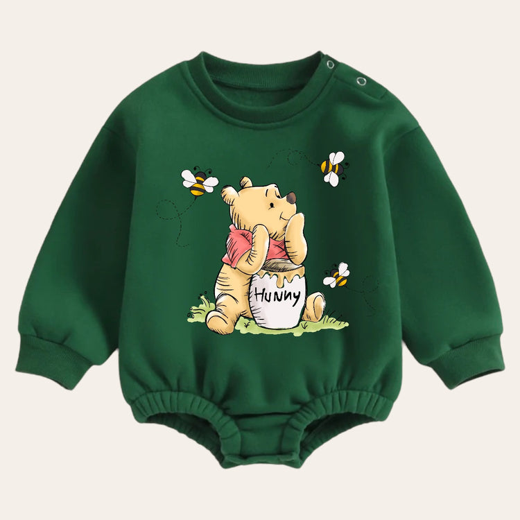 Soft warm fleece Baby pooh Oversized Sweatshirt Romper / bubble / onesie / baby clothes / baby girl / baby boy / outfit / gift