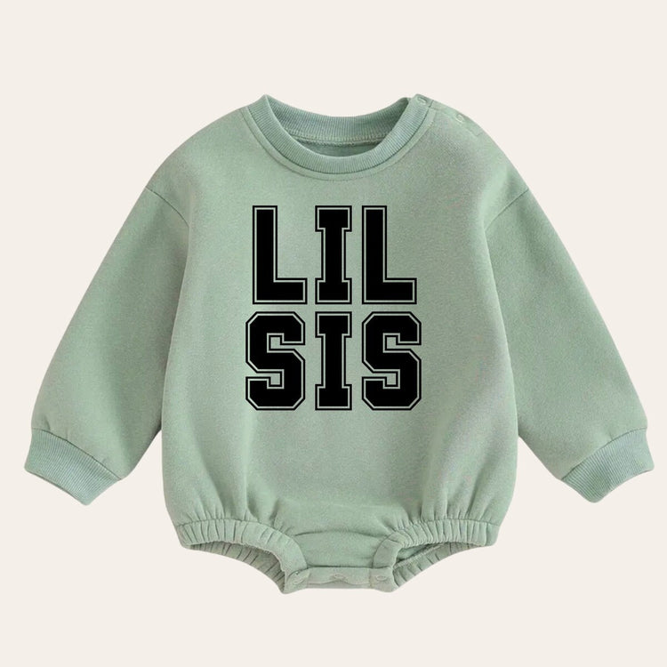 Soft warm fleece Baby girl lil sis Sweatshirt Romper / bubble / onesie / baby clothes / baby girl sister / baby sis / outfit / gift