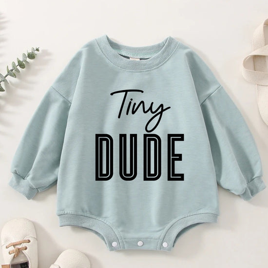 Tiny dude baby SWEATSHIRT Romper bodysuit / baby clothes / baby sweater / bubble onesie / baby girl / baby gift / baby boy / new baby