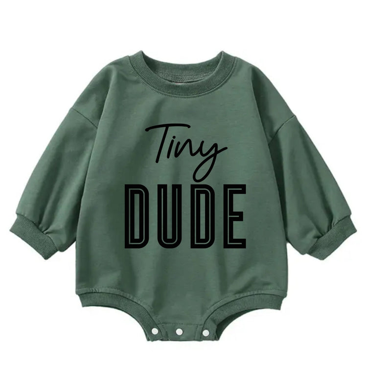 Tiny dude baby SWEATSHIRT Romper bodysuit / baby clothes / baby sweater / bubble onesie / baby girl / baby gift / baby boy / new baby